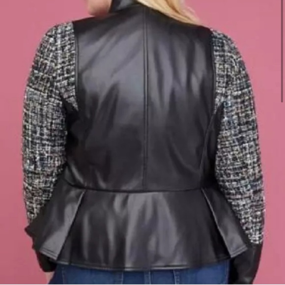 Lane Bryant Moto Jacket with Tweed Contrasting
Sleeves Buckle Belt faux Leather - Picture 2 of 8